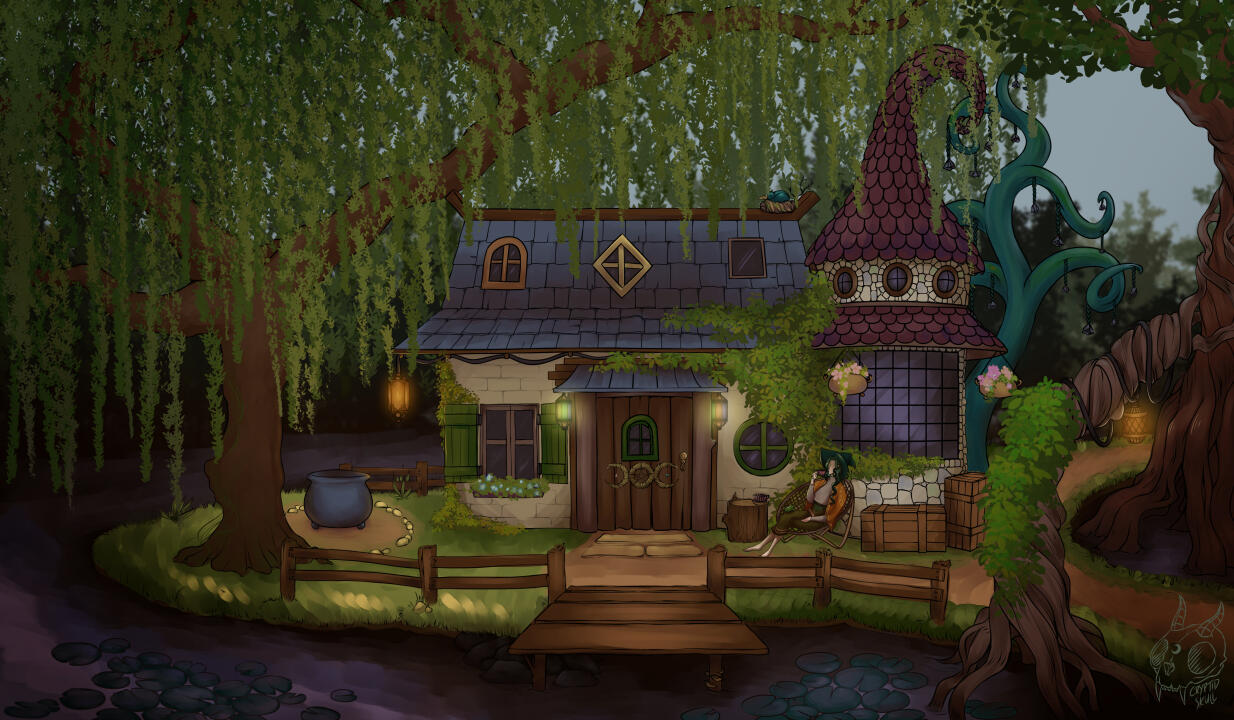 Witch hut in a swamp Fenix OC concept art design